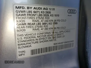 2021 Audi Q8 Premium z VIN WA1AVAF15MD020653, wystawiony jako Copart lot #55220895 z przebiegiem 68 826 mil mil oraz Tytuł czysty. Historia ofert i sprzedaży dostępna na DreamBid. Obrazek 14.