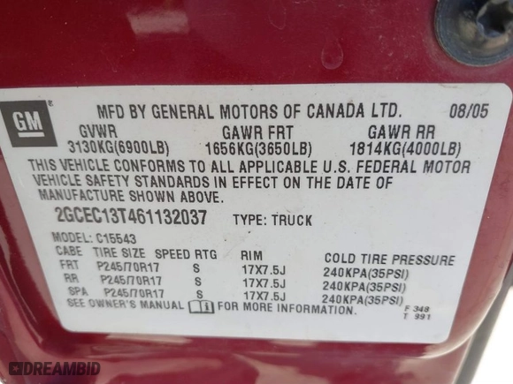 2006 Chevrolet Silverado 1500 LT1 with VIN 2GCEC13T461132037, listed as a IAAI auction lot 41667470 with 277,948 mi miles. Bid and sale history available at carsss.com. Image 9.
