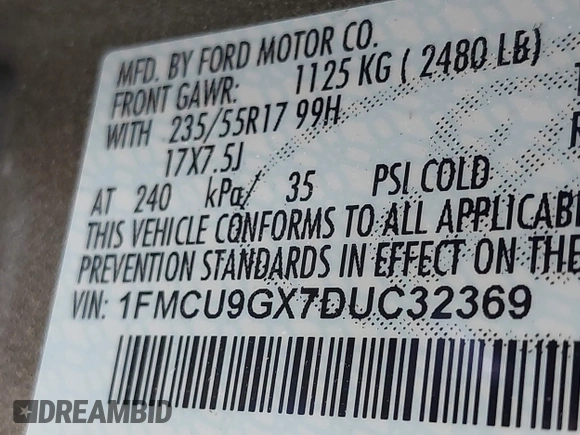 2013 Ford Escape SE with VIN 1FMCU9GX7DUC32369, listed as a IAAI auction lot 42144967 with 156,275 mi miles. Bid and sale history available at carsss.com. Image 9.