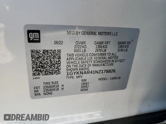 2022 Cadillac XT5 FWD Luxury with VIN 1GYKNAR41NZ178826, listed as a Copart auction lot 42780595 with 6,540 mi miles and Salvage title. Bid and sale history available at DreamBid. Image 16.