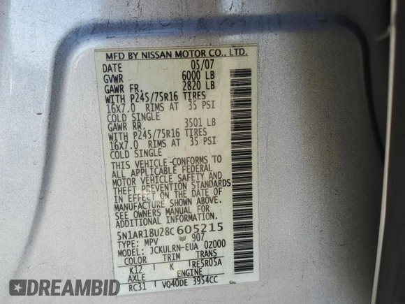 2008 Nissan Pathfinder SE with VIN 5N1AR18U28C605215, listed as a Copart auction lot 81089434 with 132,715 mi miles and Salvage Title. Bid and sale history available at carsss.com. Image 15.