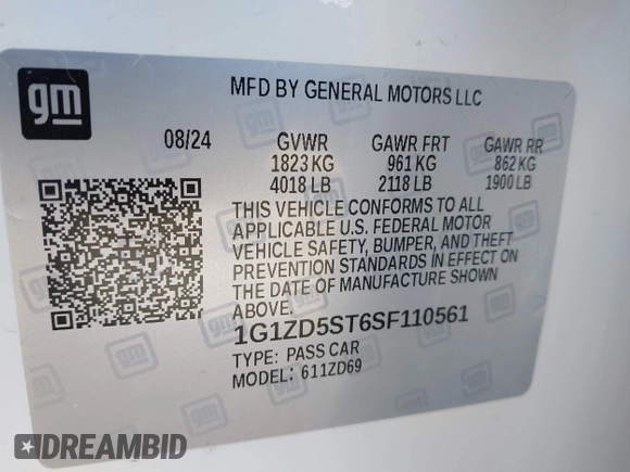 2025 Chevrolet Malibu LT with VIN 1G1ZD5ST6SF110561, listed as a IAAI auction lot 42018492 with 6,999 mi miles and . Bid and sale history available at DreamBid. Image 9.