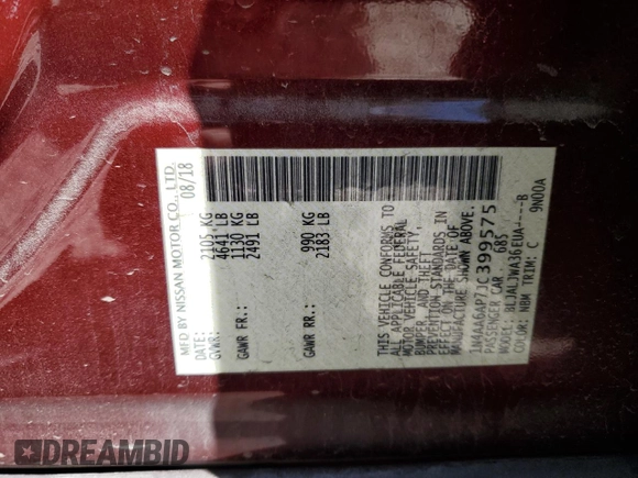 2018 Nissan Maxima SV with VIN 1N4AA6AP7JC399575, listed as a Copart auction lot 49820625 with 115,463 mi miles and Salvage Title. Bid and sale history available at DreamBid. Image 13.
