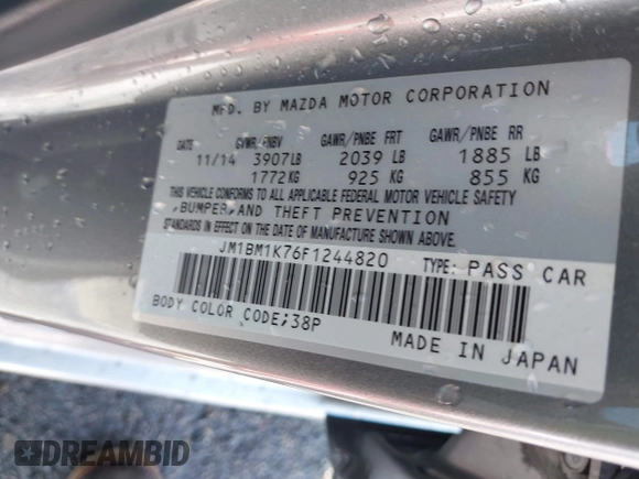 2015 Mazda 3 i Sport with VIN JM1BM1K76F1244820, listed as a IAAI auction lot 41782066 with 130,325 mi miles and . Bid and sale history available at DreamBid. Image 9.