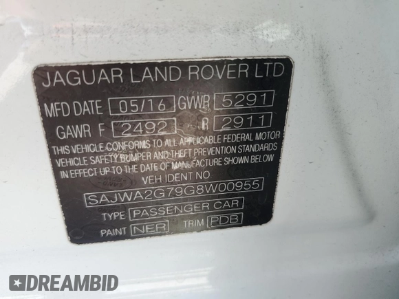 2016 Jaguar XJ Portfolio with VIN SAJWA2G79G8W00955, listed as a Copart auction lot 77650194 with 60,515 mi miles and Clean title. Bid and sale history available at DreamBid. Image 12.