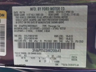 2017 Ford Fusion Titanium with VIN 3FA6P0SU3HR208641, listed as a IAAI auction lot 41732983 with 80,428 mi miles and . Bid and sale history available at DreamBid. Image 9.
