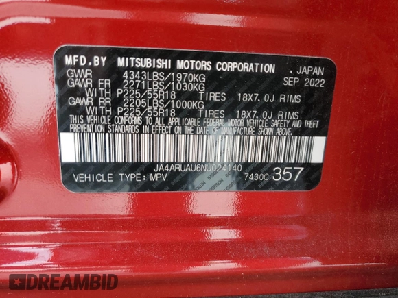2022 Mitsubishi Outlander Sport ES with VIN JA4ARUAU6NU024140, listed as a Copart auction lot 50470765 with 18,776 mi miles and Salvage Title. Bid and sale history available at carsss.com. Image 13.