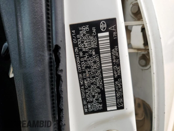 2014 Toyota Prius One with VIN JTDKDTB39E1560851, listed as a Copart auction lot 49844525 with 165,219 mi miles and Salvage Title. Bid and sale history available at DreamBid. Image 13.
