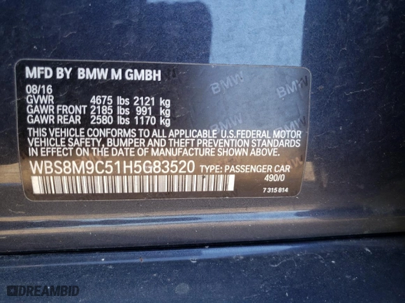 2017 BMW M3 with VIN WBS8M9C51H5G83520, listed as a Copart auction lot 48007903 with 64,393 mi miles. Bid and sale history available at carsss.com. Image 15.
