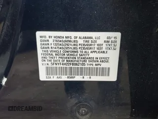 2015 Honda Pilot LX with VIN 5FNYF4H22FB062105, listed as a IAAI auction lot 42072540 with 80,715 mi miles and . Bid and sale history available at DreamBid. Image 9.