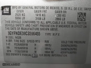 2012 Cadillac SRX Luxury Collection with VIN 3GYFNDE38CS596455, listed as a IAAI auction lot 41990901 with 118,272 mi miles. Bid and sale history available at carsss.com. Image 9.