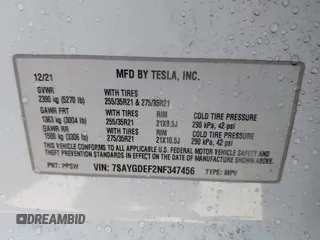 2022 Tesla Model Y Performance z VIN 7SAYGDEF2NF347456, wystawiony jako IAAI lot #42177725 z przebiegiem 29 374 mil mil oraz . Historia ofert i sprzedaży dostępna na DreamBid. Obrazek 9.