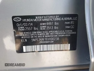 2015 Hyundai Sonata Limited with VIN 5NPE34AF1FH100238, listed as a IAAI auction lot 42001490 with 96,382 mi miles and . Bid and sale history available at carsss.com. Image 9.