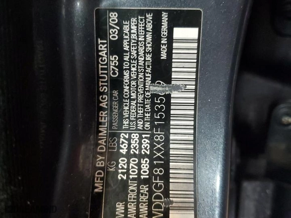 2008 Mercedes-Benz C-Class 3.0L Sport with VIN WDDGF81XX8F153569, listed as a Copart auction lot 52699615 with 150,052 mi miles and Clean Title. Bid and sale history available at carsss.com. Image 12.