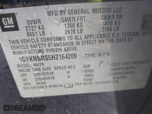 2017 Cadillac XT5 Luxury FWD with VIN 1GYKNBRS5HZ164209, listed as a IAAI auction lot 41213572 with 144,039 mi miles. Bid and sale history available at carsss.com. Image 9.