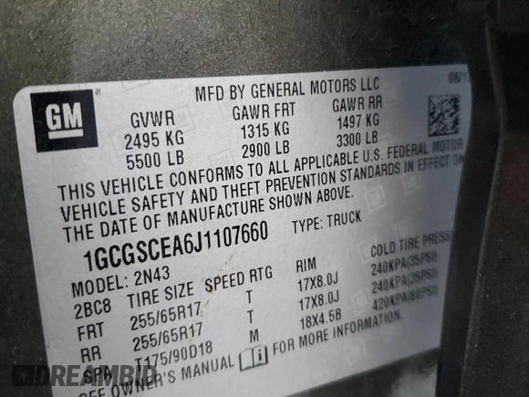2018 Chevrolet Colorado 2WD LT with VIN 1GCGSCEA6J1107660, listed as a Copart auction lot 84337294 with 105,401 mi miles and Salvage Title. Bid and sale history available at DreamBid. Image 12.