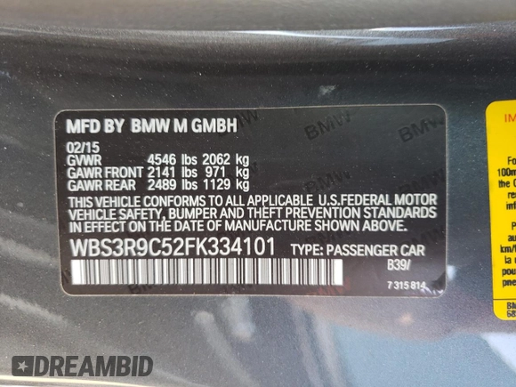 2015 BMW M4 with VIN WBS3R9C52FK334101, listed as a Copart auction lot 68430084 with Not Provided miles and Salvage Title. Bid and sale history available at carsss.com. Image 12.