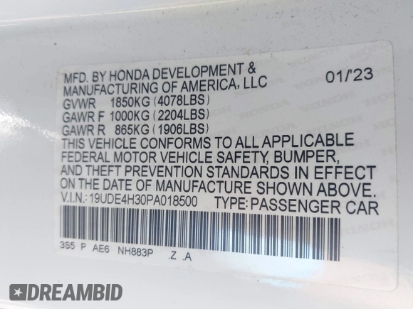 2023 Acura Integra w/A-Spec Package z VIN 19UDE4H30PA018500, wystawiony jako IAAI lot #42095571 z przebiegiem 26 363 mil mil oraz . Historia ofert i sprzedaży dostępna na DreamBid. Obrazek 9.
