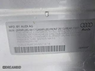 2005 Audi A4 3.0L with VIN WAULT68E35A021818, listed as a IAAI auction lot 41986513 with 189,449 mi miles. Bid and sale history available at carsss.com. Image 9.