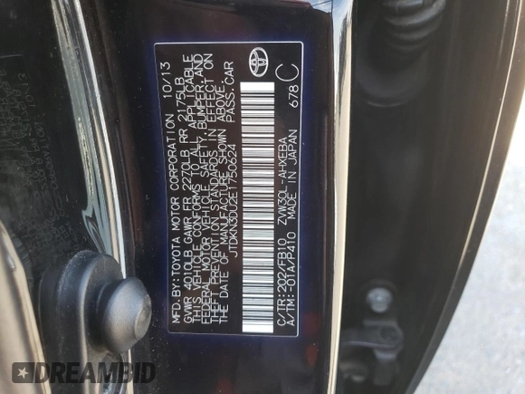 2014 Toyota Prius Four with VIN JTDKN3DU2E1750624, listed as a Copart auction lot 55048815 with 103,318 mi miles and Salvage Title. Bid and sale history available at DreamBid. Image 12.