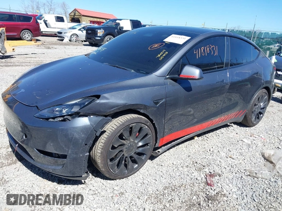 2021 Tesla Model Y Performance with VIN 5YJYGDEF1MF268405, listed as a IAAI auction lot 41818331 with 43,621 mi miles and . Bid and sale history available at DreamBid. Image 19.