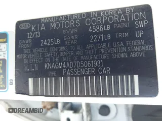 2013 Kia Optima EX z VIN KNAGM4AD7D5061931, wystawiony jako IAAI lot #42182535 z przebiegiem Nie podano mil oraz . Historia ofert i sprzedaży dostępna na DreamBid. Obrazek 9.