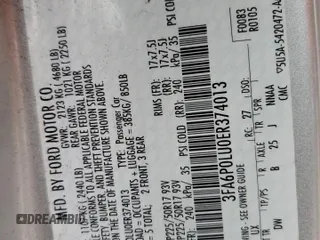 2014 Ford Fusion SE Hybrid с VIN 3FA6P0LU0ER374013, выставлен на аукционе Copart как лот 57494135 с пробегом Не указан миль и Списание • Salvage title. История ставок и продаж доступна на DreamBid. Изображение 13.
