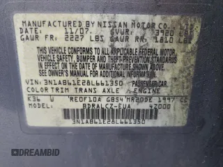 2008 Nissan Sentra S z VIN 3N1AB61E28L661350, wystawiony jako Copart lot #57856715 z przebiegiem 54 505 mil mil oraz Szkoda całkowita • Salvage title. Historia ofert i sprzedaży dostępna na DreamBid. Obrazek 12.