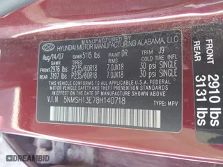 2008 Hyundai Santa Fe SE with VIN 5NMSH13E78H140718, listed as a IAAI auction lot 41695779 with 152,909 mi miles. Bid and sale history available at carsss.com. Image 9.