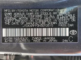 2017 Toyota Prius Plus with VIN JTDKARFP3H3010515, listed as a Copart auction lot 53185075 with 61,324 mi miles and Salvage Title. Bid and sale history available at DreamBid. Image 16.