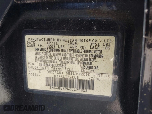 2012 Nissan Sentra SR with VIN 3N1AB6AP6CL679313, listed as a IAAI auction lot 42079645 with 122,707 mi miles and . Bid and sale history available at DreamBid. Image 9.