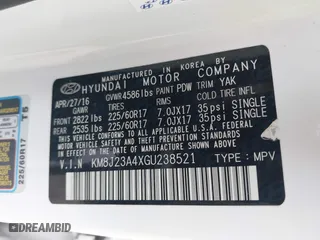 2016 Hyundai Tucson SE with VIN KM8J23A4XGU238521, listed as a IAAI auction lot 41886259 with 126,974 mi miles. Bid and sale history available at carsss.com. Image 9.