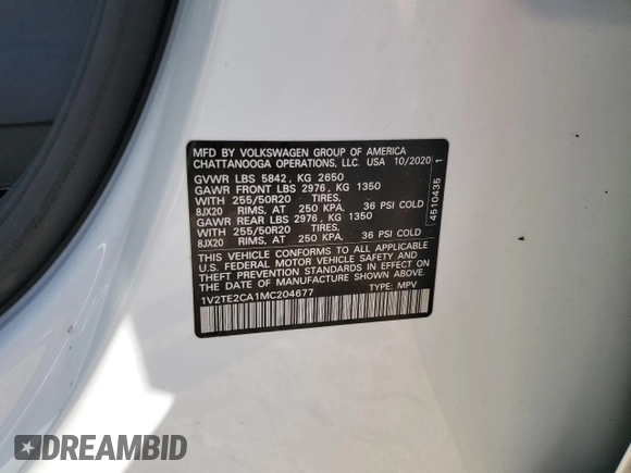 2021 Volkswagen Atlas SEL Premium z VIN 1V2TE2CA1MC204677, wystawiony jako Copart lot #73306994 z przebiegiem 83 188 mil mil oraz Szkoda całkowita • Salvage title. Historia ofert i sprzedaży dostępna na DreamBid. Obrazek 13.