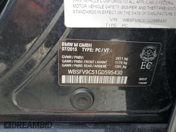 2016 BMW M5 z VIN WBSFV9C51GD595430, wystawiony jako Copart lot #79675834 z przebiegiem 82 351 mil mil oraz Szkoda całkowita • Salvage title. Historia ofert i sprzedaży dostępna na DreamBid. Obrazek 12.