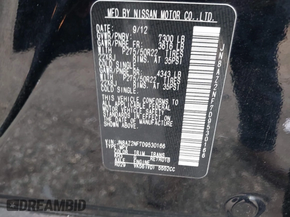 2013 Infiniti QX56 with VIN JN8AZ2NF7D9530166, listed as a IAAI auction lot 42360609 with 214,484 mi miles and . Bid and sale history available at DreamBid. Image 9.