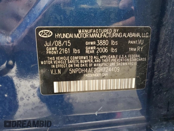 2016 Hyundai Elantra SE z VIN 5NPDH4AE2GH724409, wystawiony jako Copart lot #59843945 z przebiegiem 180 526 mil mil oraz Szkoda całkowita • Salvage title. Historia ofert i sprzedaży dostępna na DreamBid. Obrazek 12.