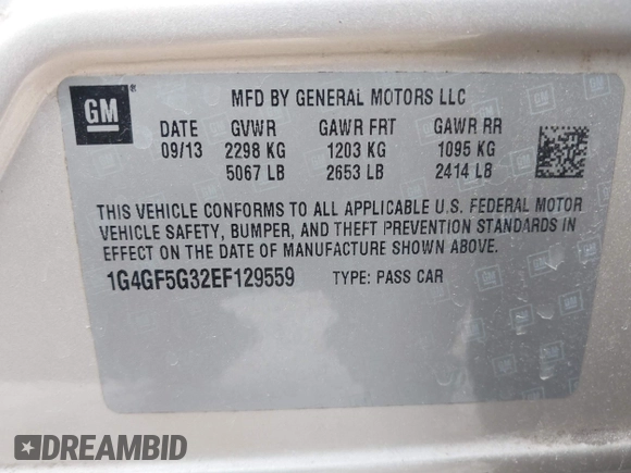 2014 Buick LaCrosse Premium II with VIN 1G4GF5G32EF129559, listed as a IAAI auction lot 41780260 with 120,487 mi miles and . Bid and sale history available at DreamBid. Image 9.