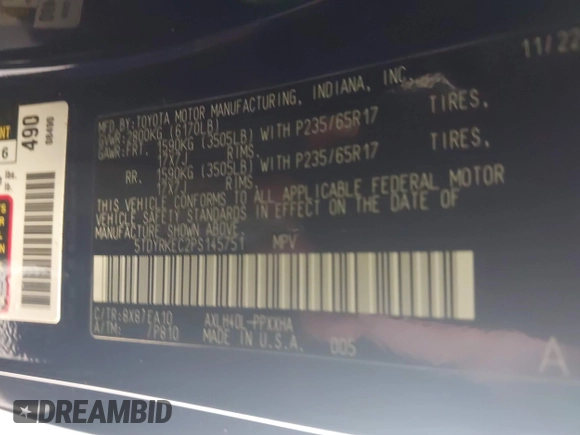 2023 Toyota Sienna XLE with VIN 5TDYRKEC2PS145751, listed as a IAAI auction lot 42661436 with 26,827 mi miles and . Bid and sale history available at DreamBid. Image 9.