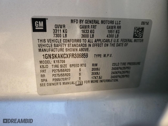 2015 Chevrolet Tahoe LS with VIN 1GNSKAKCXFR306859, listed as a Copart auction lot 83411724 with 154,517 mi miles and Salvage Title. Bid and sale history available at carsss.com. Image 14.