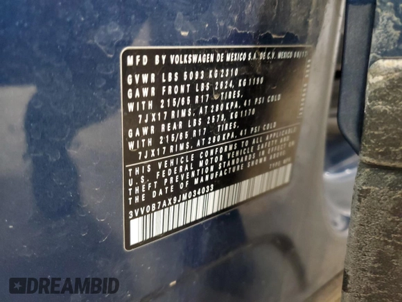 2018 Volkswagen Tiguan S z VIN 3VV0B7AX9JM034033, wystawiony jako Copart lot #43441295 z przebiegiem 127 719 mil mil oraz Szkoda całkowita • Salvage title. Historia ofert i sprzedaży dostępna na DreamBid. Obrazek 15.