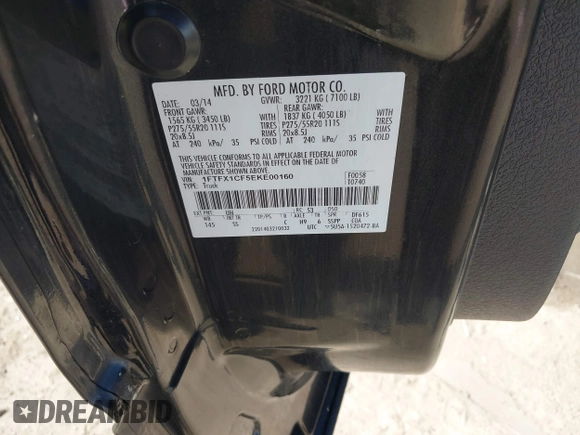 2014 Ford F-150 XL with VIN 1FTFX1CF5EKE00160, listed as a IAAI auction lot 41762642 with 145,402 mi miles. Bid and sale history available at carsss.com. Image 9.