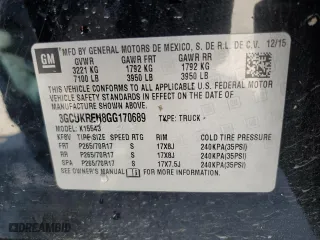 2016 Chevrolet Silverado 1500 LT with VIN 3GCUKREH8GG170689, listed as a Copart auction lot 52106825 with 197,206 mi miles and Salvage Title. Bid and sale history available at carsss.com. Image 13.