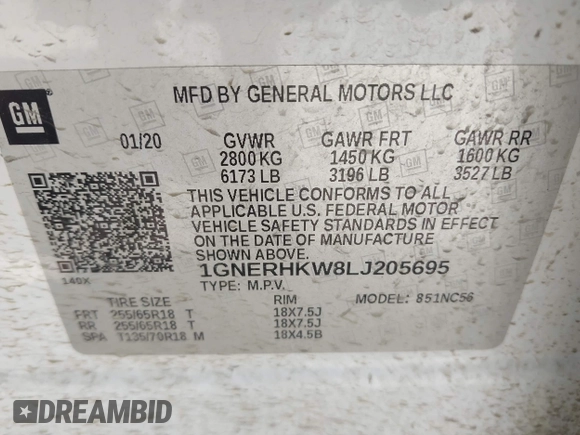 2020 Chevrolet Traverse LT with VIN 1GNERHKW8LJ205695, listed as a IAAI auction lot 42018133 with 71,607 mi miles and . Bid and sale history available at DreamBid. Image 9.