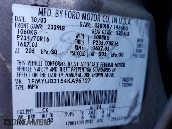 2004 Ford Escape XLT with VIN 1FMYU03154KA96127, listed as a Copart auction lot 71851434 with 168,773 mi miles and Salvage Title. Bid and sale history available at carsss.com. Image 13.