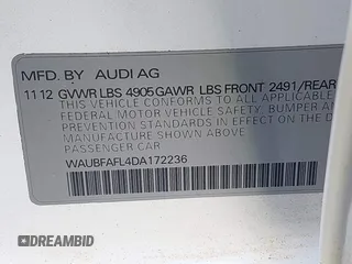 2013 Audi A4 Premium with VIN WAUBFAFL4DA172236, listed as a IAAI auction lot 41521610 with 112,867 mi miles. Bid and sale history available at carsss.com. Image 9.