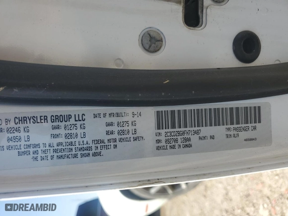 2015 Dodge Challenger SXT Plus with VIN 2C3CDZBG0FH713487, listed as a Copart auction lot 49501385 with 0 mi miles and Salvage Title. Bid and sale history available at carsss.com. Image 12.