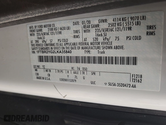 2020 Ford Transit Cargo с VIN 1FTBR2YG2LKA35840, выставлен на аукционе IAAI как лот 42575778 с пробегом 190 131 миль миль и . История ставок и продаж доступна на DreamBid. Изображение 11.