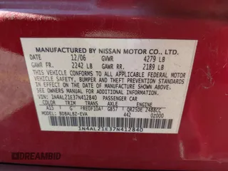 2007 Nissan Altima 2.5 with VIN 1N4AL21E37N412840, listed as a IAAI auction lot 42017823 with 186,584 mi miles. Bid and sale history available at carsss.com. Image 9.