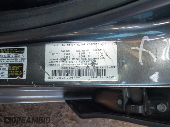 2010 Mazda 3 S Grand Touring with VIN JM1BL1S66A1301732, listed as a IAAI auction lot 42084477 with 166,281 mi miles and . Bid and sale history available at DreamBid. Image 9.