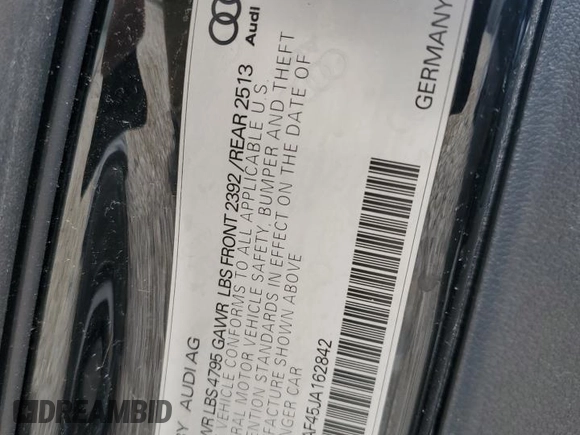 2018 Audi A4 Prestige с VIN WAUFNAF45JA162842, выставлен на аукционе Copart как лот 51770675 с пробегом 70 044 миль миль и Списание • Salvage title. История ставок и продаж доступна на DreamBid. Изображение 14.